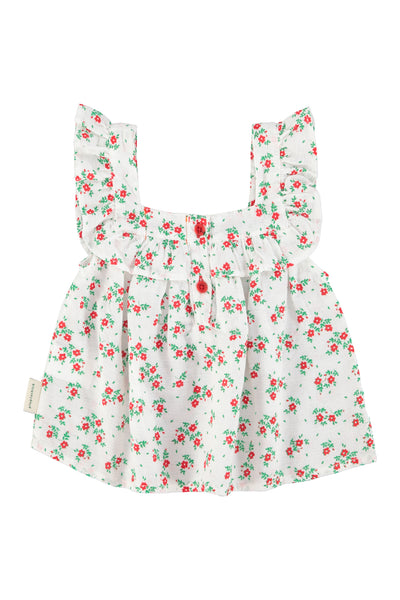Blusa con stampa fiori all over per neonata e bambina Piupiuchick SS26.BM2607 ECRU 