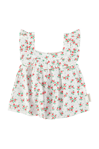 Blusa con stampa fiori all over per neonata e bambina Piupiuchick SS26.BM2607 ECRU 