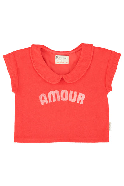 T-shirt rossa in spugna con stampa per neonata e bambina Piupiuchick SS26.JRS2613 RED 