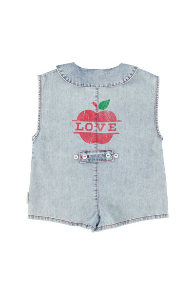 Tuta corta in denim con stampa per neonata e bambina Piupiuchick SS26.MN2605A DENIM 