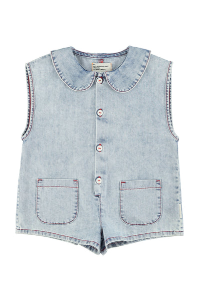 Tuta corta in denim con stampa per neonata e bambina Piupiuchick SS26.MN2605A DENIM 