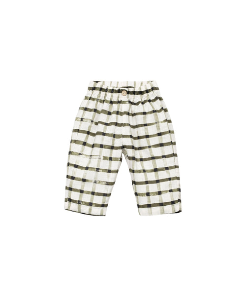 Pantalone bianco a quadri verdi per neonato Play up 1AS11606 E773N 