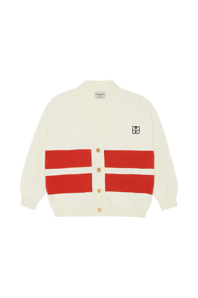 Cardigan in maglia panna con righe rosse per bambino The Campamento TC-SS26-59 ECRU 