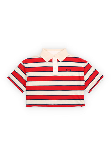 Polo cropped a righe multicolor per bambina The New Society ACACIA POLO TULIP RED 