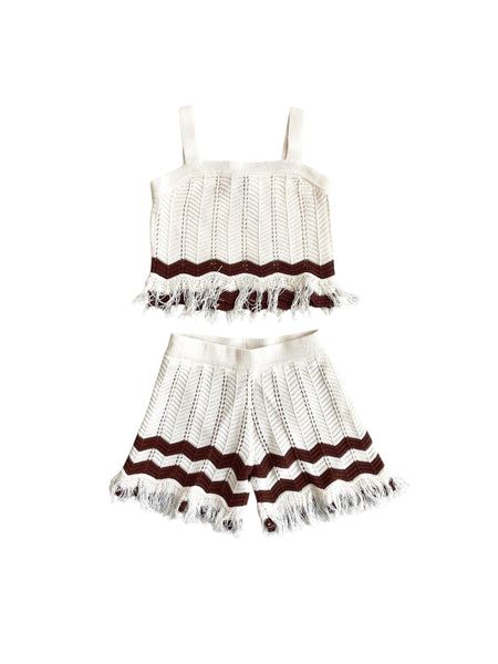 Completo beige in maglia lavorata per bambina Twin set 261GJ3021 13198 