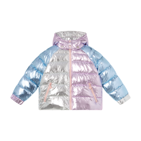 Piumino con cappuccio multicolor per bambina