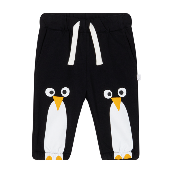 Pantalone nero in felpa con stampa pinguino per neonati