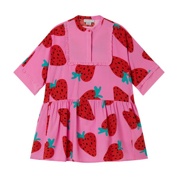 Abito rosa con stampa fragole all over per bambina