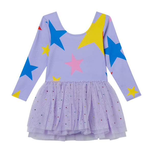 Abito viola con tulle e strass per neonata e bambina
