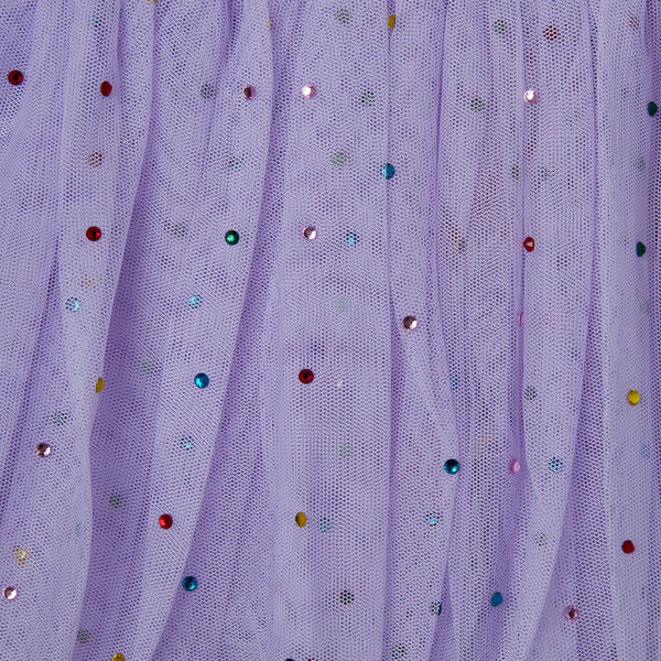 Abito viola con tulle e strass per neonata e bambina