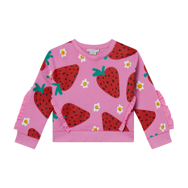 Felpa rosa con stampa fragole all over  per bambina