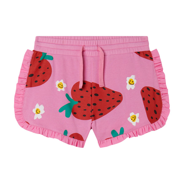 Short rosa con stampa fragole all over per bambina