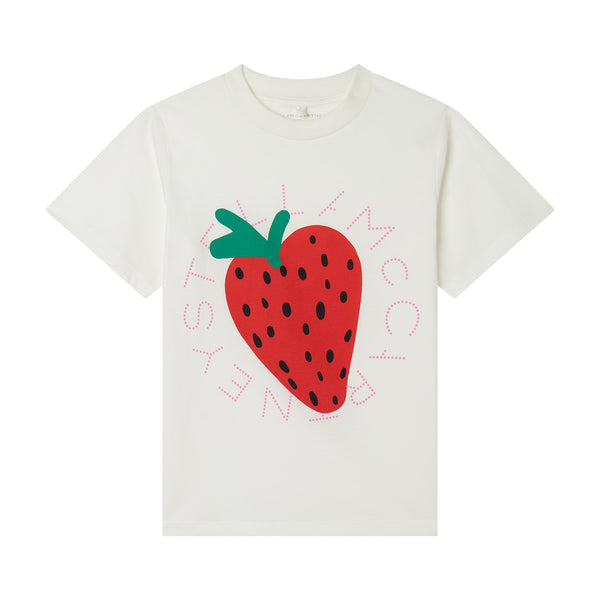 T-shirt bianca con stampa fragola per bambina
