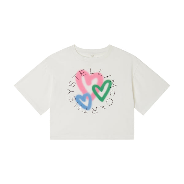 T-shirt panna con logo per bambina
