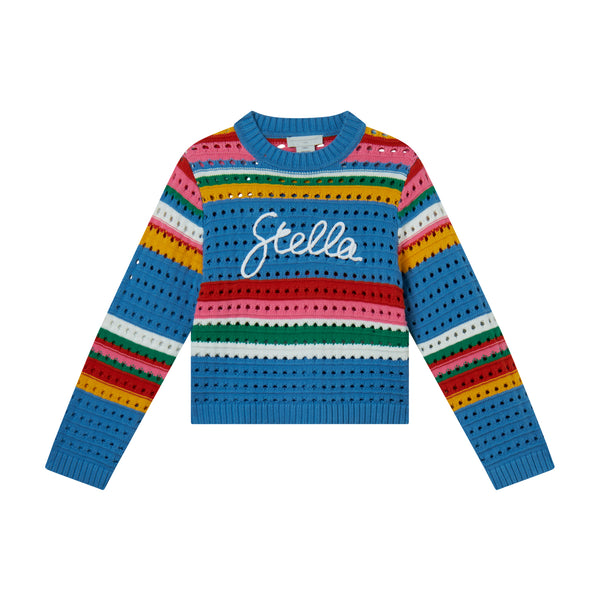 Maglia traforata multicolor con logo per bambina