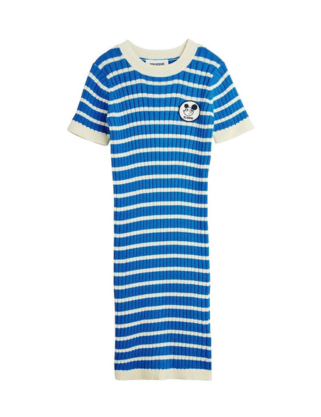 Abito a coste a righe blu e panna per bambina Mini Rodini 2625012160 BLUE 