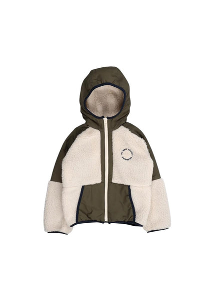 Giubbino teddy bianco con inserti verdi per bambino The New Society NINETTE OUTERWEAR MOONLIGHT WHITE 