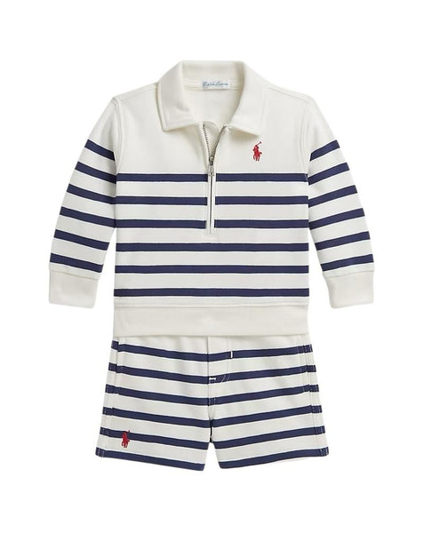 Felpa e short bianchi a rihe blu per neonato Ralph Lauren Kids 320B14056001 WHITE/NAVY 
