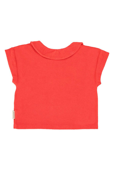 T-shirt rossa in spugna con stampa per neonata e bambina Piupiuchick SS26.JRS2613 RED 