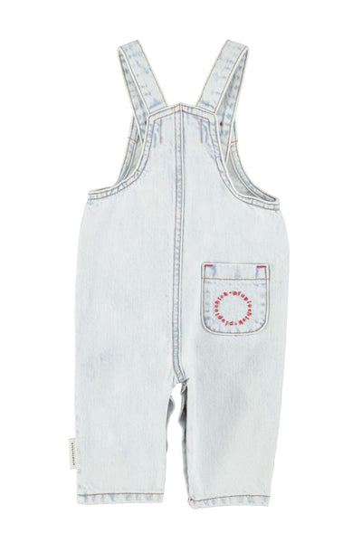 Salopette in denim chiaro con stampa per neonati Piupiuchick SS26.BB2611A DENIM 