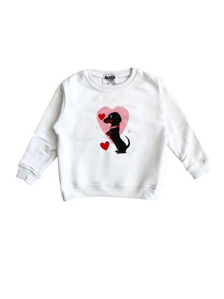 Felpa bianca con stampa per neonata e bambina Mousse kids LKFG130W BASSET 