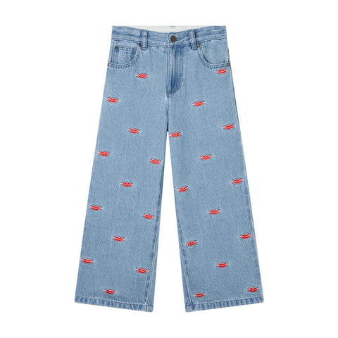 Jeans in denim blu chiaro con ricami all over per bambina Stella McCartney kids TX6D10 626EM 