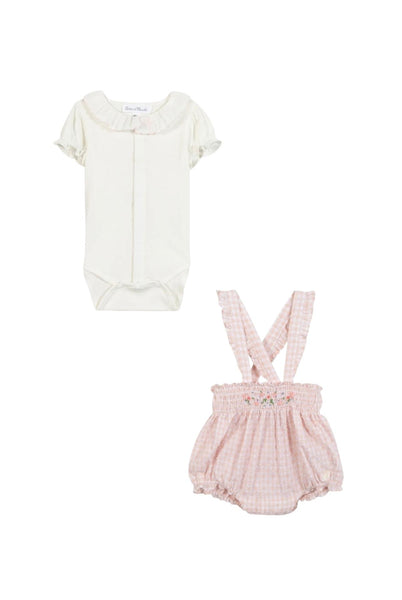 Set body + salopette Vichy rosa per neonata Tartine et Chocolat CC37030-30 ROSEE 