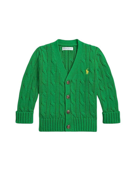 Cardigan in maglia a trecce verde per neonato Ralph Lauren Kids 320925717500 GREEN 