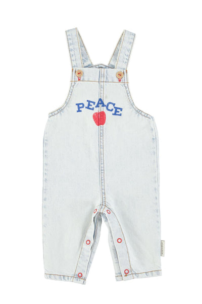 Salopette in denim chiaro con stampa per neonati Piupiuchick SS26.BB2611A DENIM 