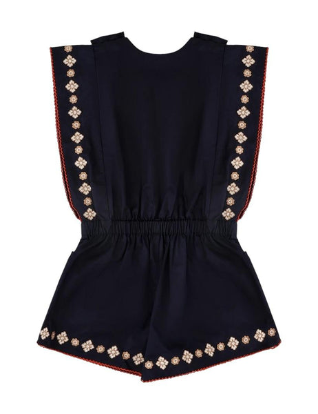 Tuta corta blu con ricami floreali per bambina Zimmermann 7838YSS261 DKN 