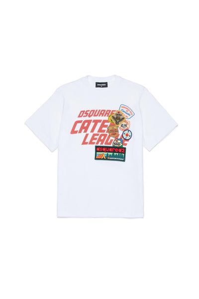 T-shirt bianca con logo per bambino Dsquared2 DQ3165 DQ100 