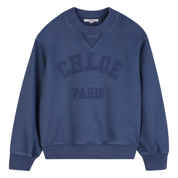Felpa blu con logo per bambina Chloé C20843 80S 