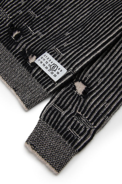 Maglia nera in lana a coste con rotture per bambini MM6 Maison Margiela M60881 M6C39 