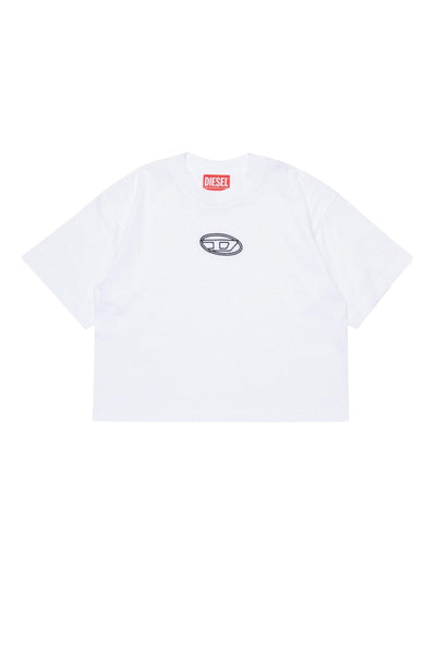T-shirt cropped bianca con logo per bambina Diesel J02428 K100 