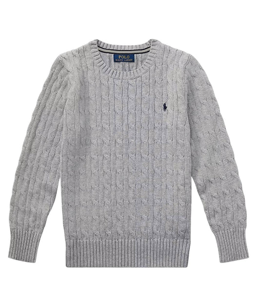 Maglia in cotone a trecce grigia con logo per bambino Ralph Lauren Kids 323702674041 GREY 