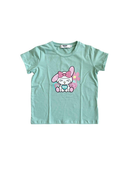 T-shirt verde acqua con stampa per neonata e bambina Mousse kids LKTS140M LEOHAPPY 