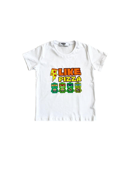 T-shirt bianca con stampa per  neonato e bambino Mousse kids LKTS230W PIZZATURTLE 