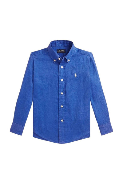 Camicia in lino blu con logo per neonato e bambino Ralph Lauren Kids 322967600500 IRIS BLUE 