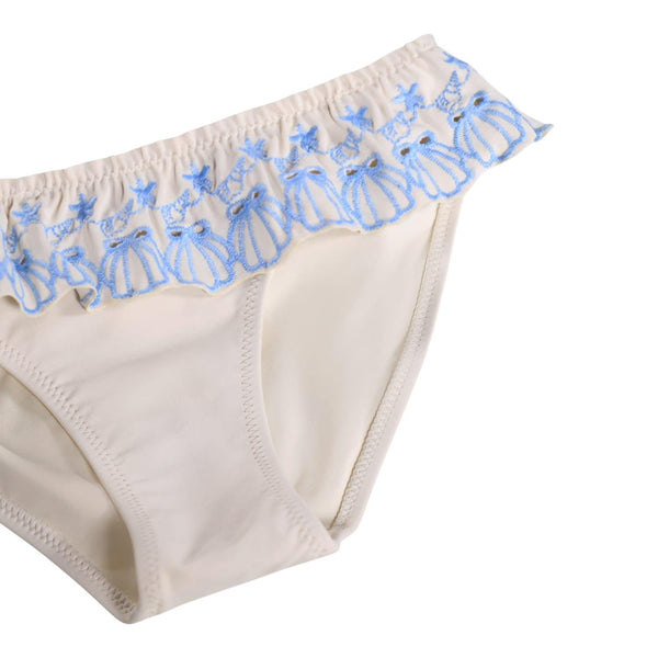 Bikini beige con dettagli celesti ricamati per neonata e bambina Molo NANDA 5602 