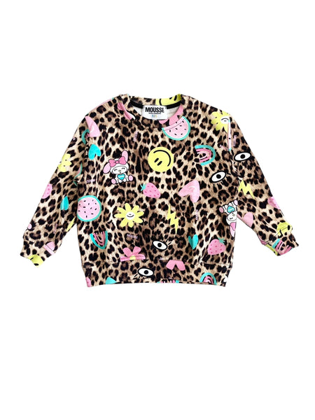 Felpa stampa leopardata per neonata e bambina Mousse kids LKFG140 LEOHAPPY 