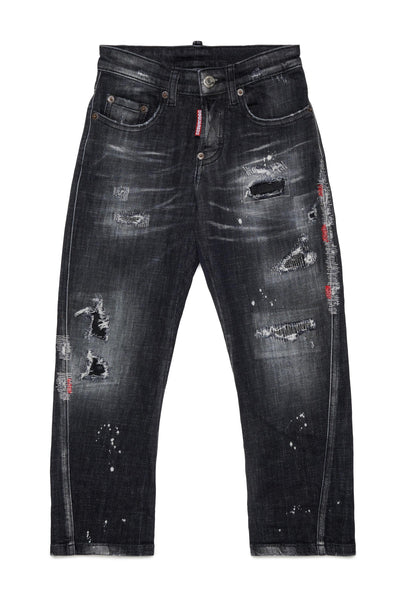 Jeans in denim nero effetto destroyed per bambino Dsquared2 DQ04B1 DQ02 