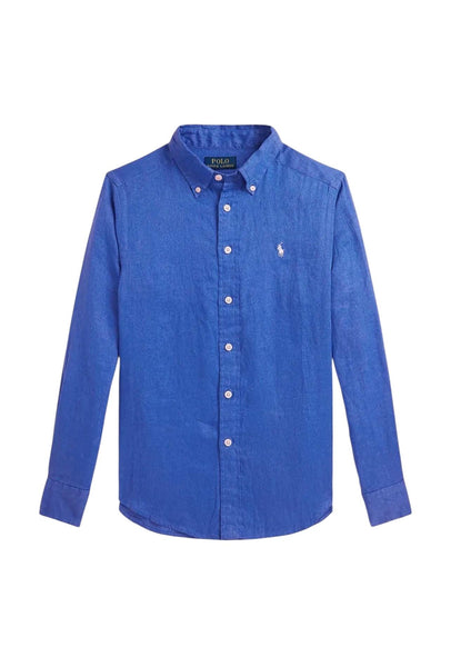 Camicia in lino blu con logo per bambino Ralph Lauren Kids 323967600501 IRIS BLUE 