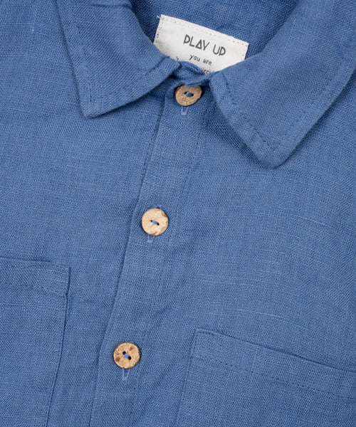 Camicia indaco in lino per neonato Play up 1AS11251 P6185 