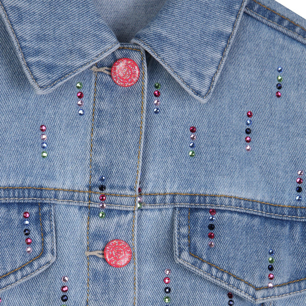 Giubbino in denim con strass multicolor applicati per bambina BILLIEBLUSH U21902 Z18 