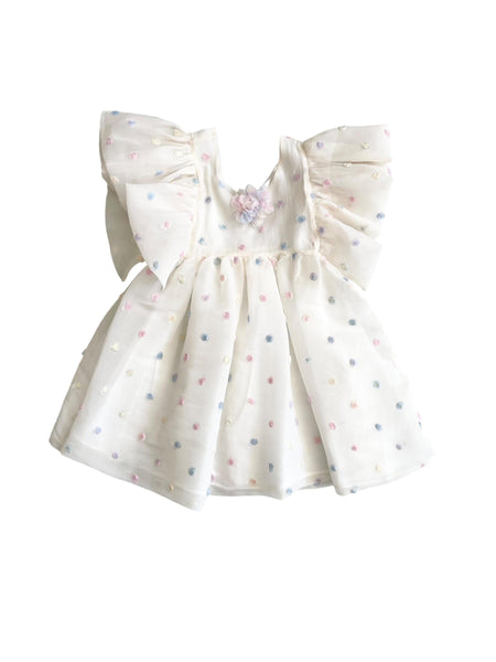 Abito in organza con ricami floreali applicati per neonata e bambina Miss Grant MG1638 PAGLIA 