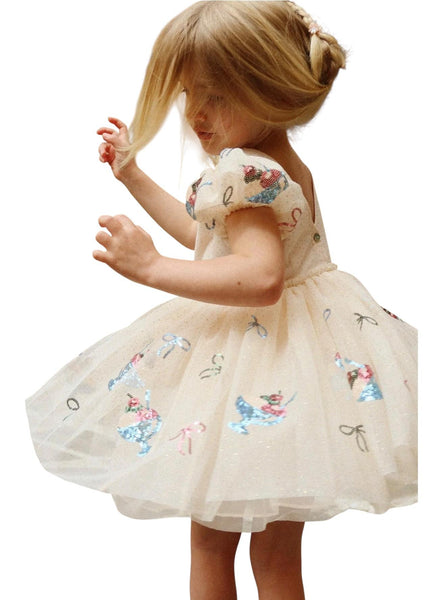 Abito beige in tulle con paillettes per neonata e bambina Konges slojd KS105138 GELATO 