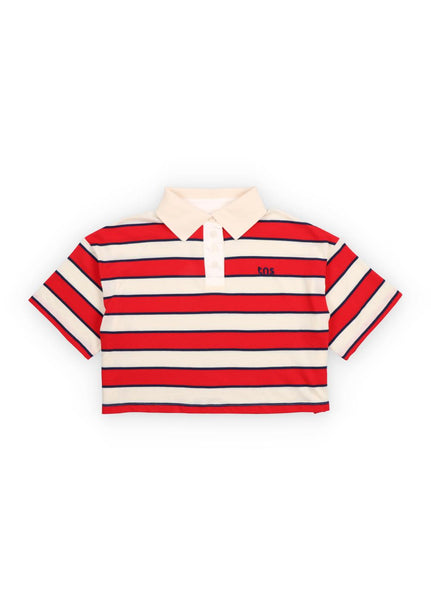 Polo cropped a righe multicolor per bambina The New Society ACACIA POLO TULIP RED 