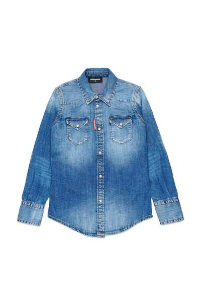 Camicia in denim blu per bambino Dsquared2 DQ2887 DQ01 