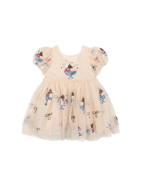 Abito beige in tulle con paillettes per neonata e bambina Konges slojd KS105138 GELATO 