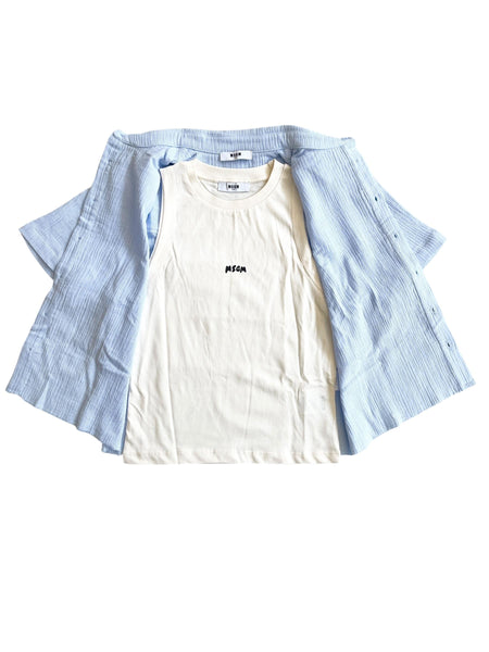 Camicia a righe celeste con canotta per bambino Msgm S6MSJBCS198 050 